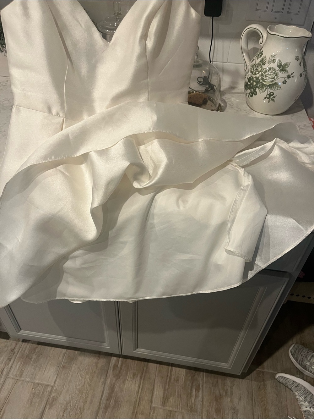 David's Bridal Ivory Satin Mini Dress with Embellished Straps - Picture 5 of 5